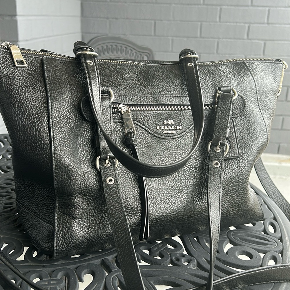 Black Leather Coach Tote